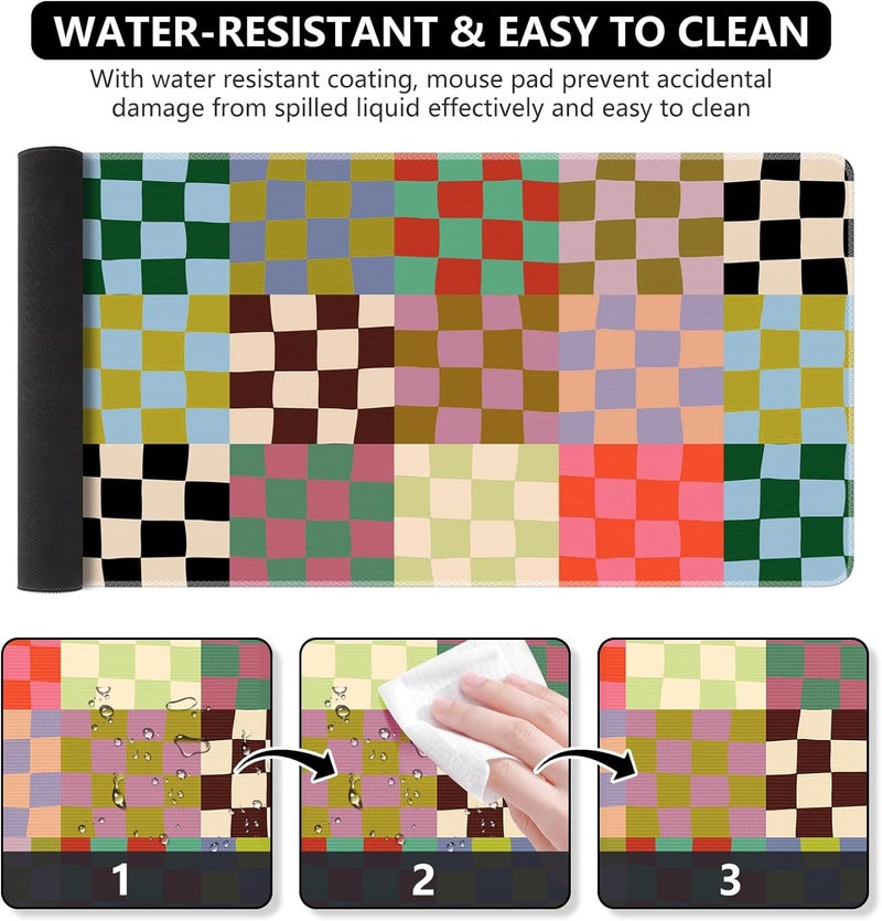 iCasso Checkered Desk Mat, Cute XXL Large Mouse Pad for Desk Cover, Anti-Slip Big Mousepad with Stitched Edges, Keyboard Mat for Computer Desktop Protector (Retro Checkered) - Image 4